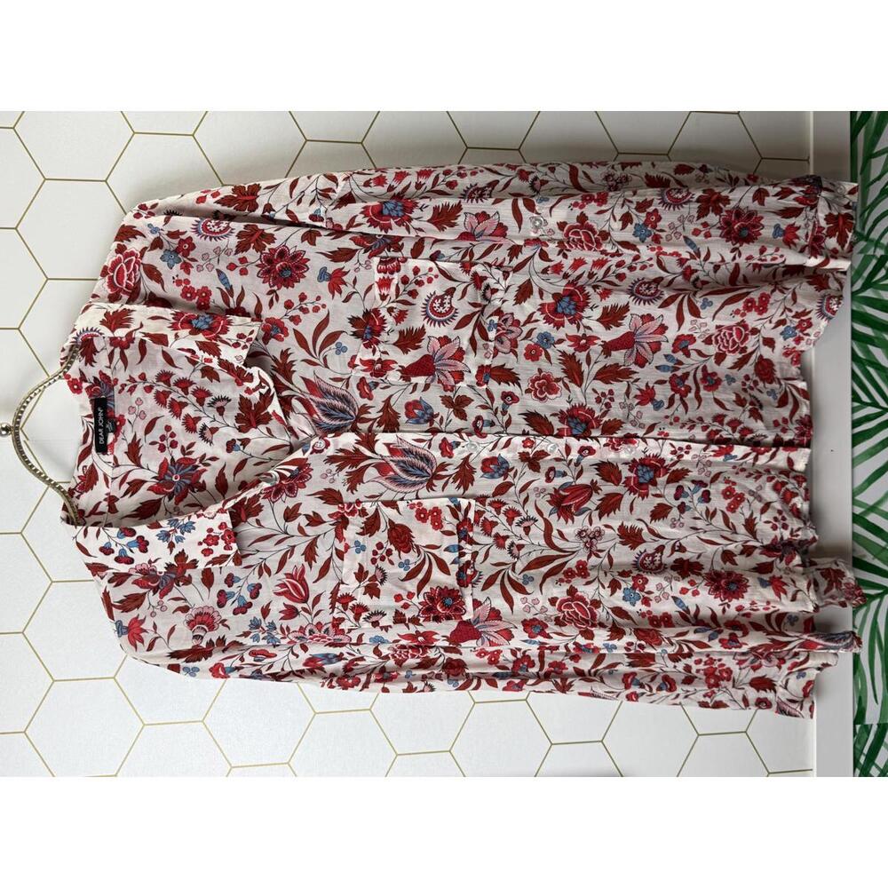Dear John Red & White Malia V-Neck Floral Lightweight Blouse - Size - Medium - Picture 6 of 6